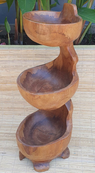 Teak Three Bowl Standing - 50 cm