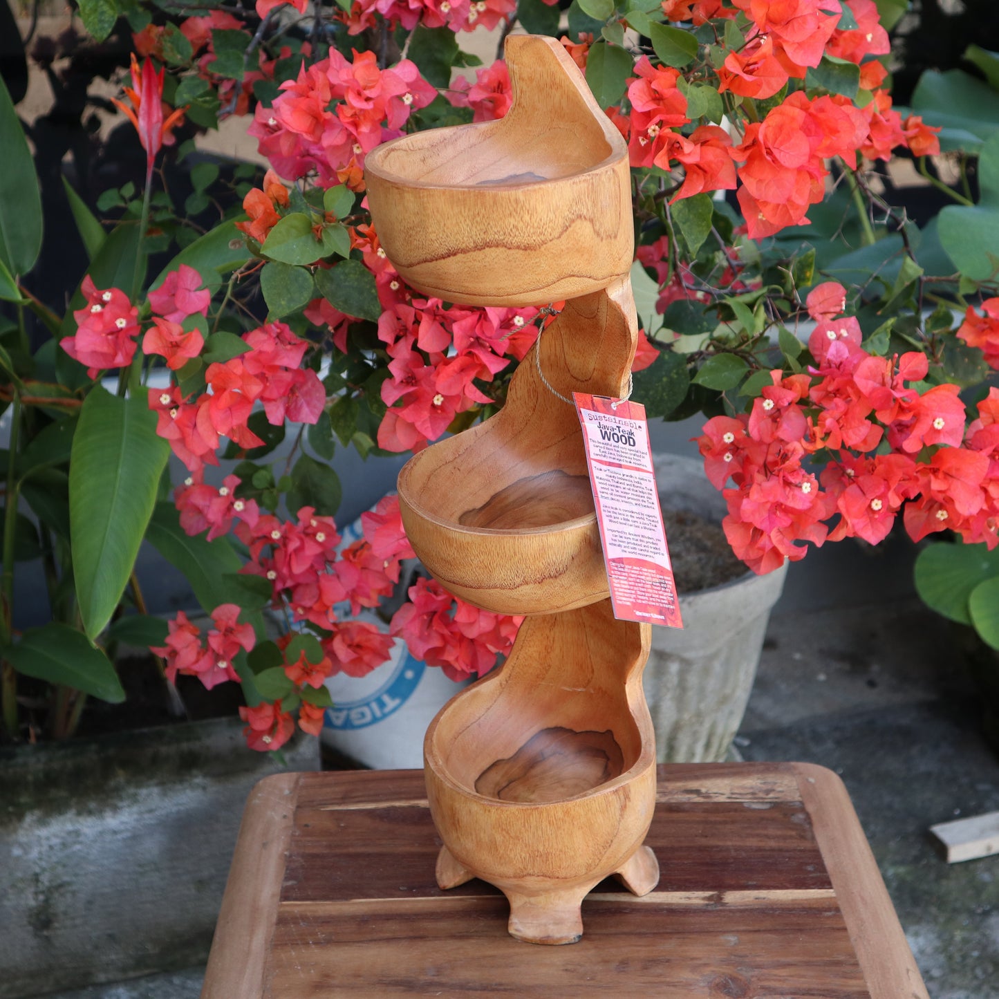 Teak Three Bowl Standing - 50 cm