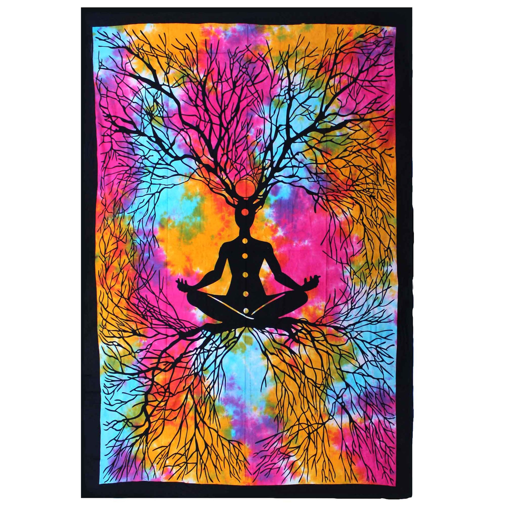 Single Cotton Bedspread / Wall Hanging - Yoga Tree