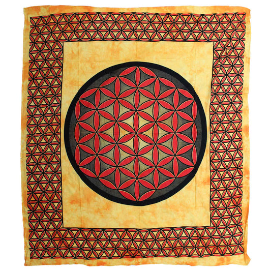 Double Cotton Bedspread / Wall Hanging - Flower of Life - Orange