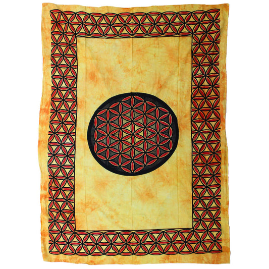 Single Cotton Bedspread / Wall Hanging - Flower of Life - Orange