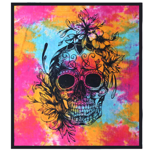 Double Cotton Bedspread / Wall Hanging - Day of the Dead Skull