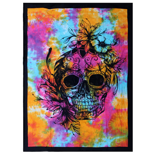 Single Cotton Bedspread / Wall Hanging - Day of Dead Skull