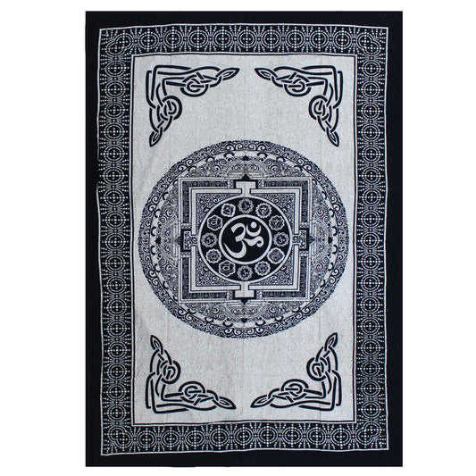 Single Cotton Bedspread / Wall Hanging - Mono - OM Mandala