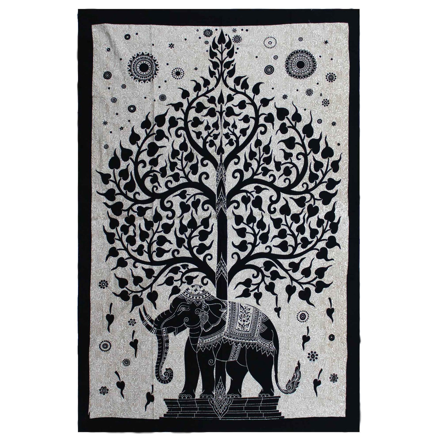 Single Cotton Bedspread / Wall Hanging - Mono - Elephant Tree