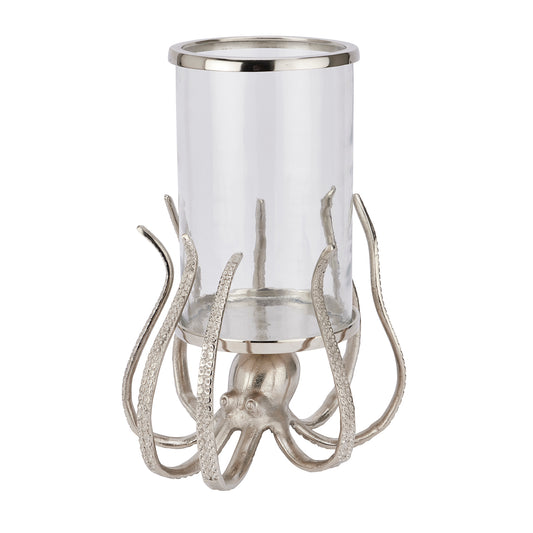 Silver Octopus Candle Hurricane Lantern - Large