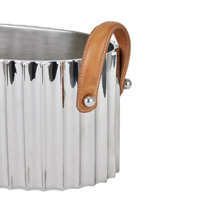 Silver Fluted Leather Handled Champagne Cooler - Large