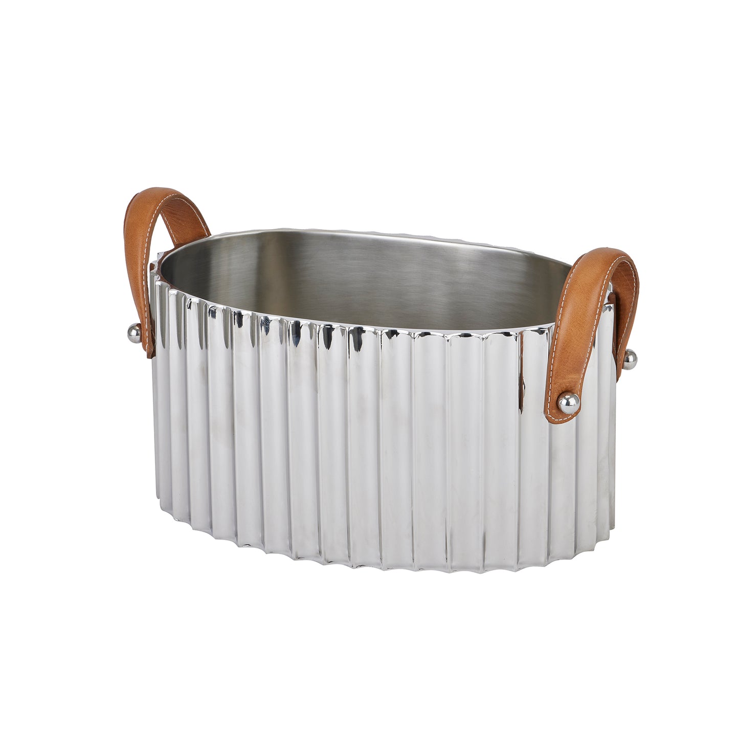 Silver Fluted Leather Handled Champagne Cooler - Large