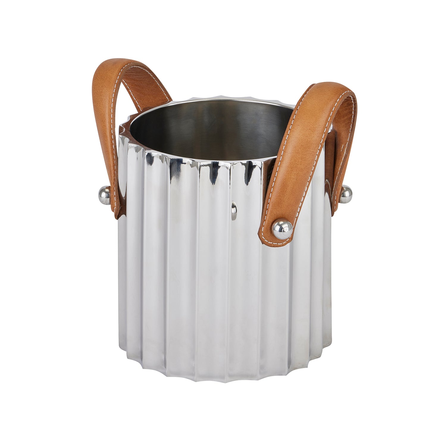 Silver Fluted Leather Handled Champagne Cooler - Single