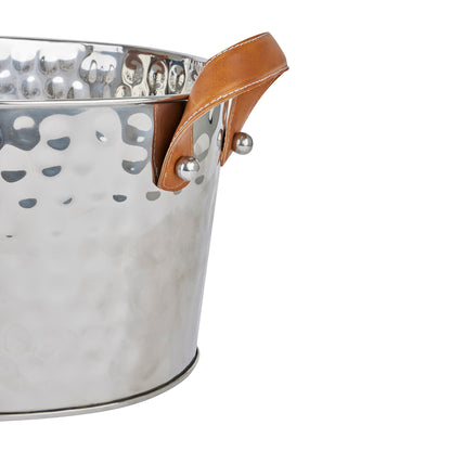 Silver Leather Handled Champagne Cooler - Large