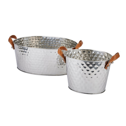 Silver Leather Handled Champagne Cooler - Large