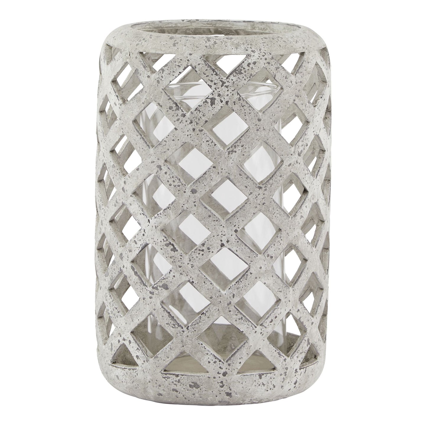 Grey Stone Effect Hurricane Lantern - Large